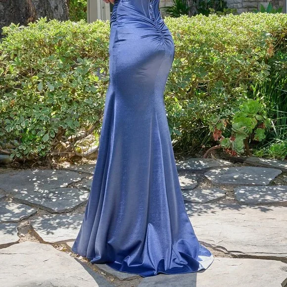 New Soft Satin Beads Embellished Long Ceremonial Dress w/ Lace Up Back GL3701